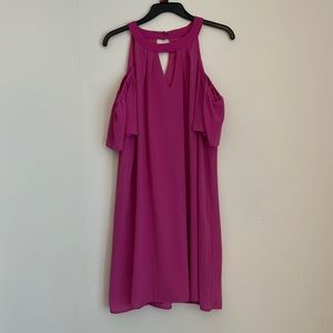 Pink, cold shoulder, mid-length dress. Never worn, excellent condition, Large.